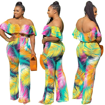 Summer Printed One-Shoulder Jumpsuit Plus-Size Women Clothing